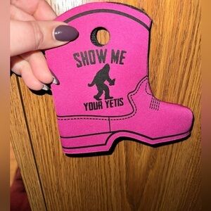 Show Me Your Yetis Boot Slide-On Can Cooler Pink Reusable Sleeve